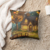 Cozy Glowing Cottage Forest Throw Pillow クッション (ブランケット)