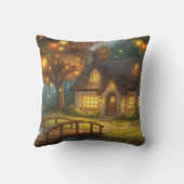 Cozy Glowing Cottage Forest Throw Pillow クッション (裏面)