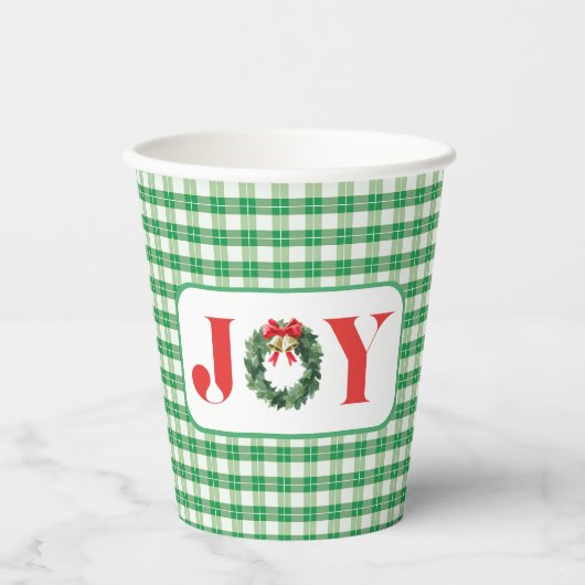 Cozy Green Plaid Christmas Joy 紙コップ (正面)