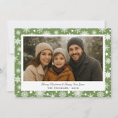 Cozy Green Snowflakes Holiday Photo シーズンカード (正面)