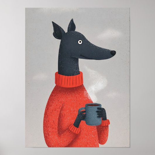 Cozy Greyhound Dog Poster–Anthropomorphic Pet Art ポスター (正面)