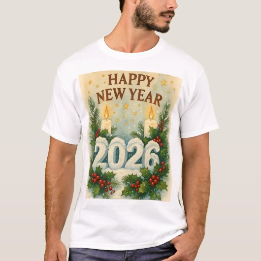 cozy happy new year 2026 family tshirt tシャツ (正面)