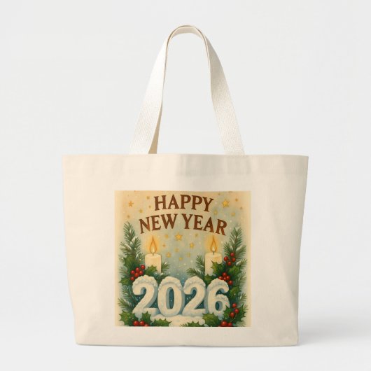 cozy happy new year 2026 tote bag ラージトートバッグ (正面)