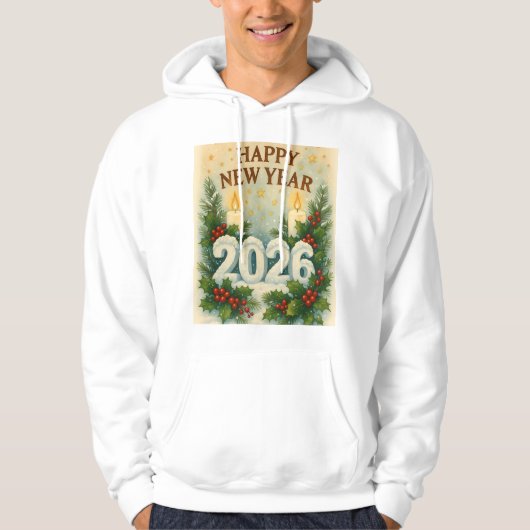 cozy happy new year 2026 winter hoodie パーカ (正面)