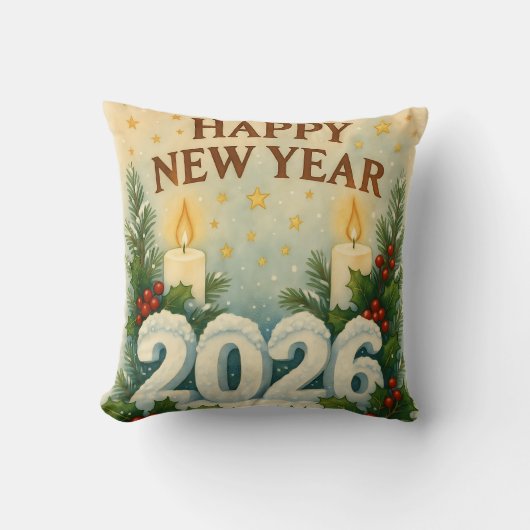 cozy happy new year throw pillow クッション (正面)