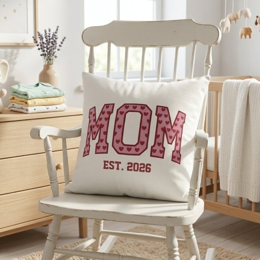 Cozy Heart Mom Est Year Varsity Home Design クッション
