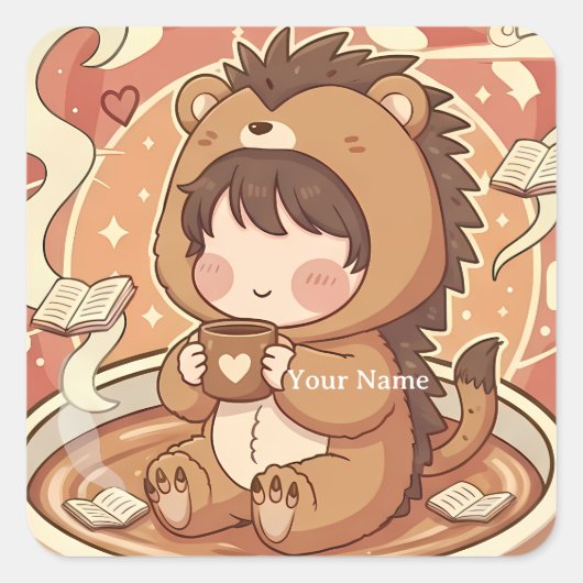 Cozy Hedgehog Coffee Square Journal Sticker スクエアシール (正面)