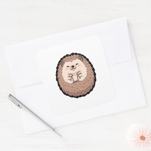 Cozy Hedgehog – Cute Kawaii Illustration スクエアシール (封筒)