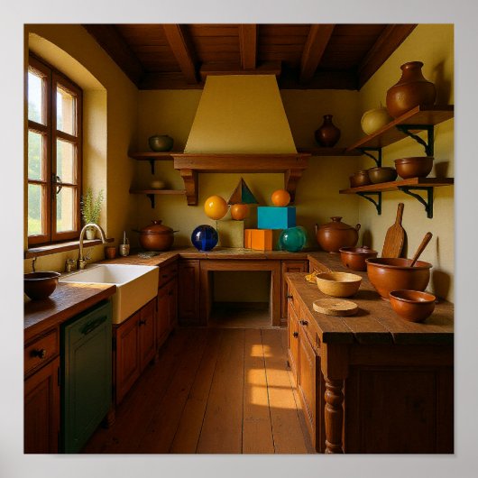 Cozy Heirloom Kitchen - Vintage Home Interior ポスター (正面)