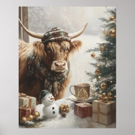 Cozy Highland Cow Christmas Farmhouse Wall Art ポスター