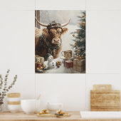 Cozy Highland Cow Christmas Farmhouse Wall Art ポスター (キッチン)