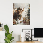 Cozy Highland Cow Christmas Farmhouse Wall Art ポスター (ホームオフィス)