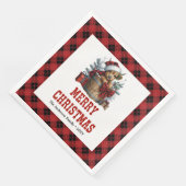 Cozy highland cow holiday napkins red black plaid  (コーナー)