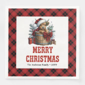 Cozy highland cow holiday napkins red black plaid  (正面)