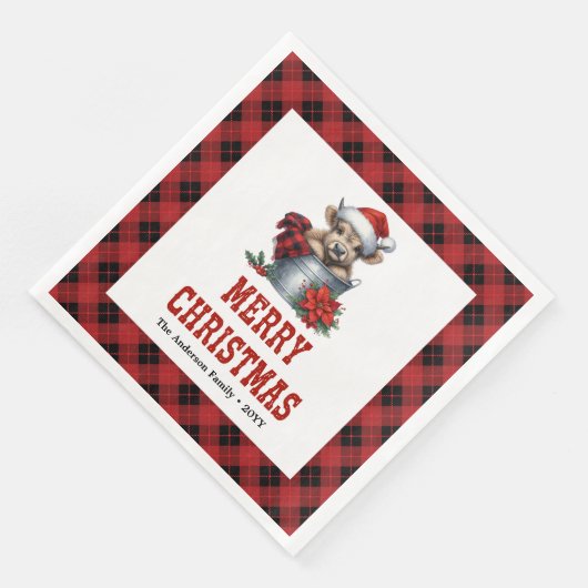 Cozy highland cow red black tartan holiday napkins (コーナー)