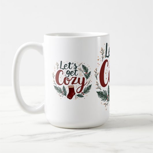Cozy Holiday Pine Berry Lettering コーヒーマグカップ (左)