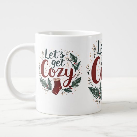 Cozy Holiday Pine Berry Lettering ジャンボコーヒーマグカップ (左)