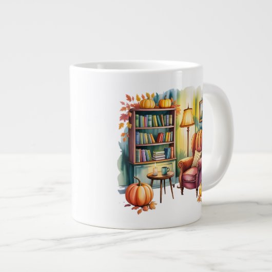 Cozy Home Reading Mug — Framed Wall & Book Shelf ジャンボコーヒーマグカップ (正面右)