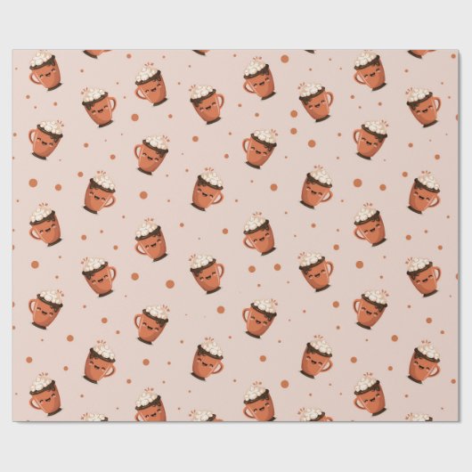 Cozy Hot Chocolate - Cute Mug Pattern with Whipped ラッピングペーパー (フラット)