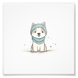 Cozy Husky Illustration - Adorable Puppy in a Scar フォトプリント