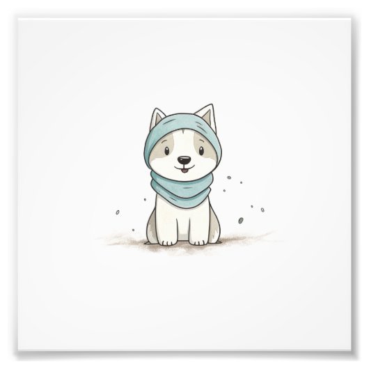 Cozy Husky Illustration - Adorable Puppy in a Scar フォトプリント (正面)