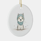 Cozy Husky Illustration - Adorable Puppy in Scarf セラミックオーナメント (右)