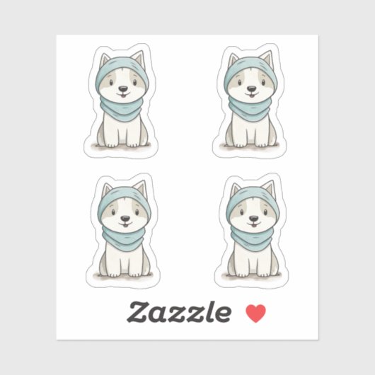 Cozy Husky Illustration - Custom-Cut Vinyl Sticker シール (シート)