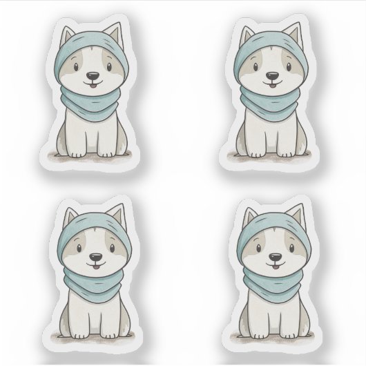 Cozy Husky Illustration - Custom-Cut Vinyl Sticker シール (正面)