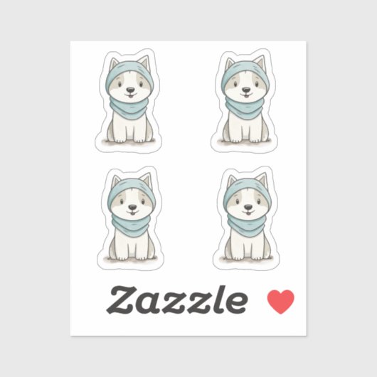 Cozy Husky Illustration - Custom-Cut Vinyl Sticker シール (シート)