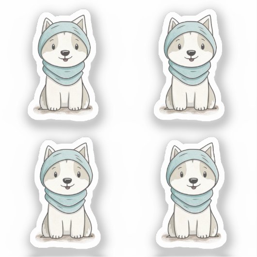 Cozy Husky Illustration - Custom-Cut Vinyl Sticker シール (正面)