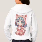 Cozy Kawaii Anime Girl with Cat Hoodie – Hot Drink (裏面)
