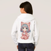 Cozy Kawaii Anime Girl with Cat Hoodie – Hot Drink (裏面フル)