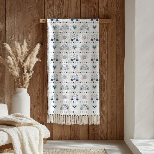 Cozy Kids Blanket Pastel Pink and Navy Vibes フリースブランケット