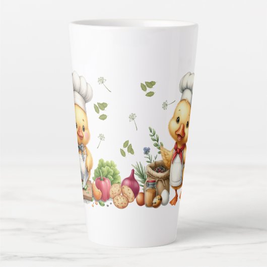 Cozy Kitchen Ducks Cute Cooking Design カフェラテマグ (正面)