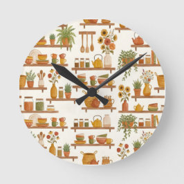 Cozy Kitchen Shelfie Watercolor Timepiece ラウンド壁時計