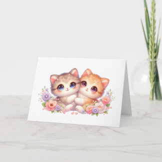 Cozy Kitten Companions Pastel Floral Greeting Card カード
