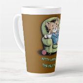Cozy Kitten with Coffee and Cake – Funny Cat カフェラテマグ (左アングル)