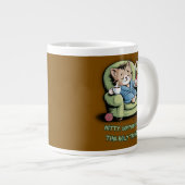 Cozy Kitten with Coffee and Cake – Funny Cat ジャンボコーヒーマグカップ (正面右)