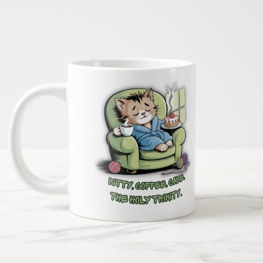 Cozy Kitten with Coffee and Cake – Funny Cat ジャンボコーヒーマグカップ (左)