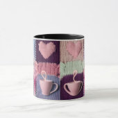 Cozy Knit Heart Patchwork Pink Mugs Combo Set マグカップ (中央)