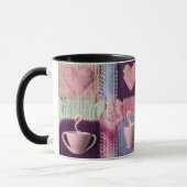 Cozy Knit Heart Patchwork Pink Mugs Combo Set マグカップ (左)