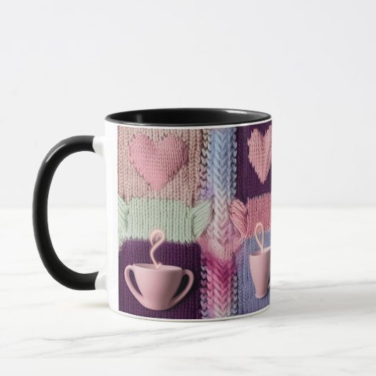 Cozy Knit Heart Patchwork Pink Mugs Combo Set マグカップ (左)