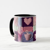 Cozy Knit Heart Patchwork Pink Mugs Combo Set マグカップ (正面左)
