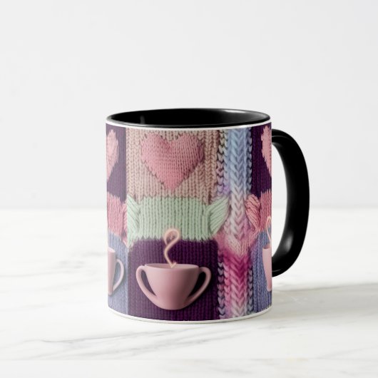 Cozy Knit Heart Patchwork Pink Mugs Combo Set マグカップ (正面右)