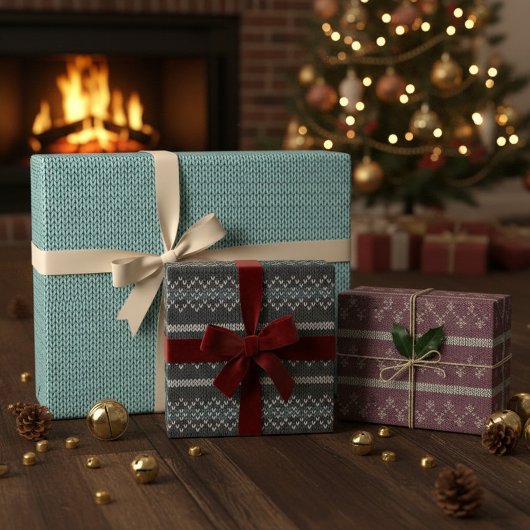 Cozy Knit Pattern Wrapping Paper Set ラッピングペーパーシート
