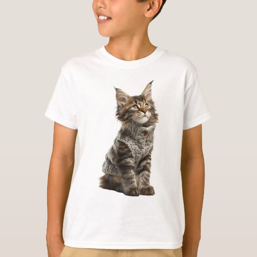 Cozy Knitted Maine Coon Kitten Kids Tシャツ (正面)