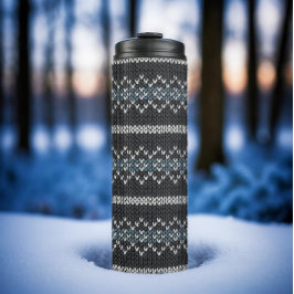 Cozy Knitted Pattern Black and Gray  タンブラー