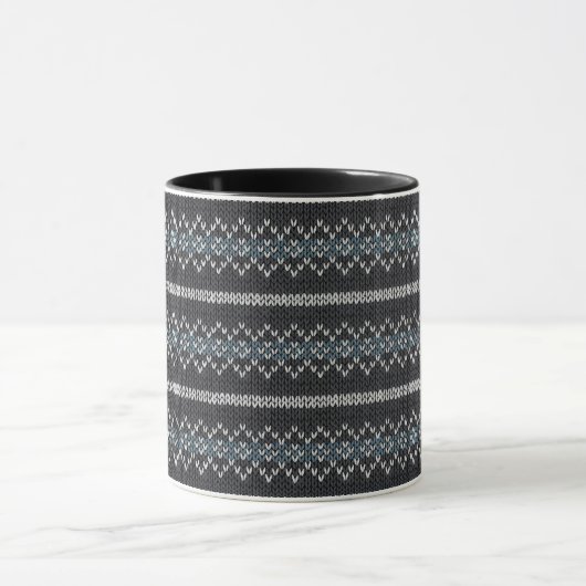 Cozy Knitted Pattern Black and Gray Mug マグカップ (中央)