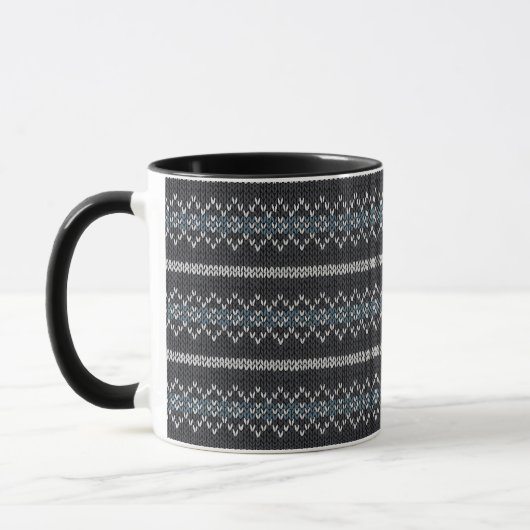 Cozy Knitted Pattern Black and Gray Mug マグカップ (左)