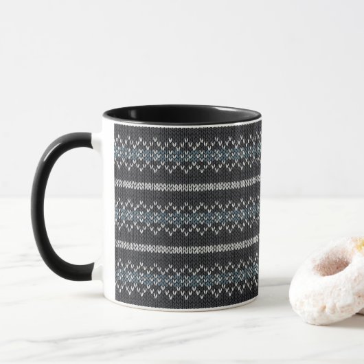 Cozy Knitted Pattern Black and Gray Mug マグカップ (ドーナツ)